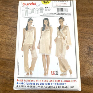 Burda Sewing Pattern #7627 Lingerie Camisole Nightdress Robe Pants 10-24 UNCUT